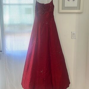 Vintage Red Gown with Beaded Bodice